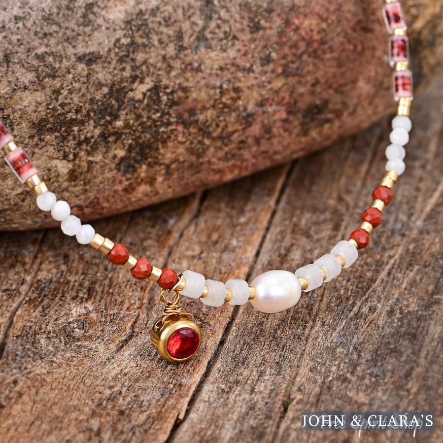 Freshwater Pearl & Red Jasper Beaded Anklet
