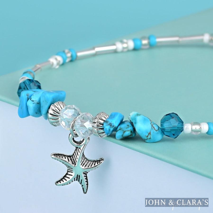 Turquoise & Starfish Charm Beaded Anklet