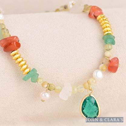 Natural Green Aventurine Unakite & Carnelian Bead Anklet