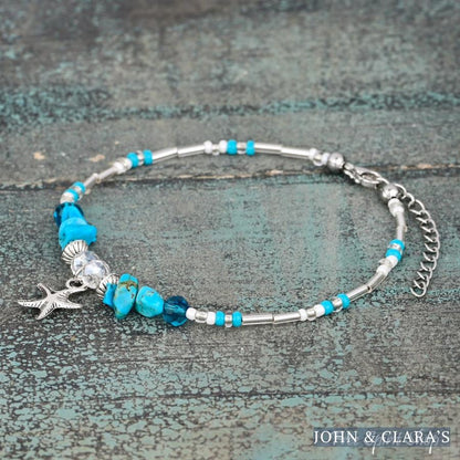 Turquoise & Starfish Charm Beaded Anklet