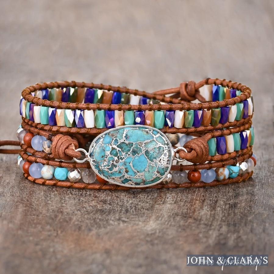 Natural Turquoise & Jasper Wrap Bracelet