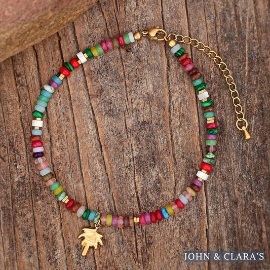 Multicolor Bead Anklet With Palm Tree Charm