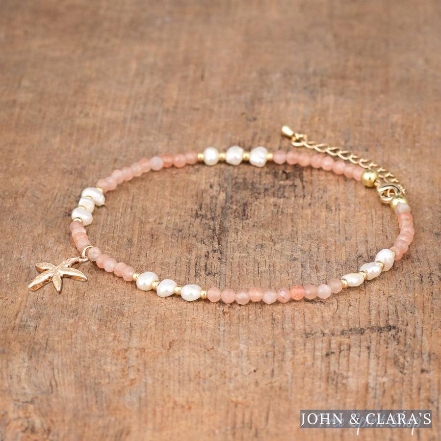 Natural Pink Aventurine & Freshwater Pearl Beaded Anklet