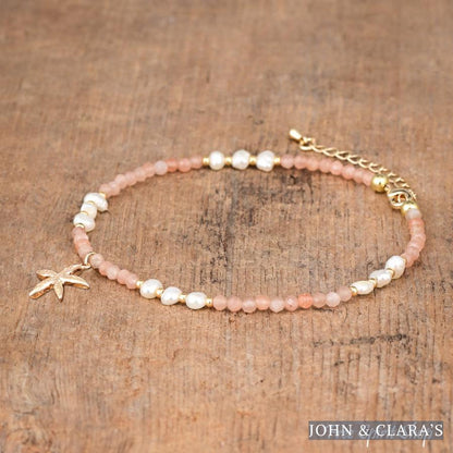 Natural Pink Aventurine & Freshwater Pearl Beaded Anklet