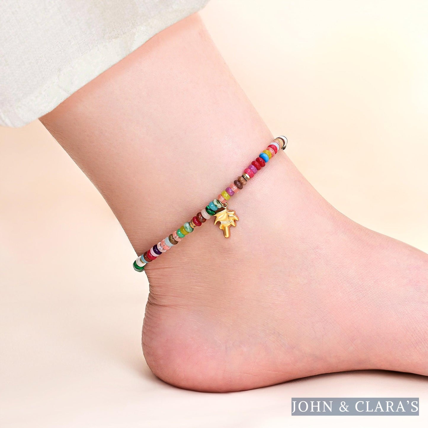 Multicolor Bead Anklet With Palm Tree Charm