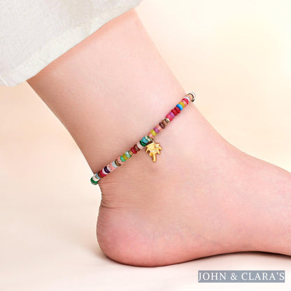 Multicolor Bead Anklet With Palm Tree Charm