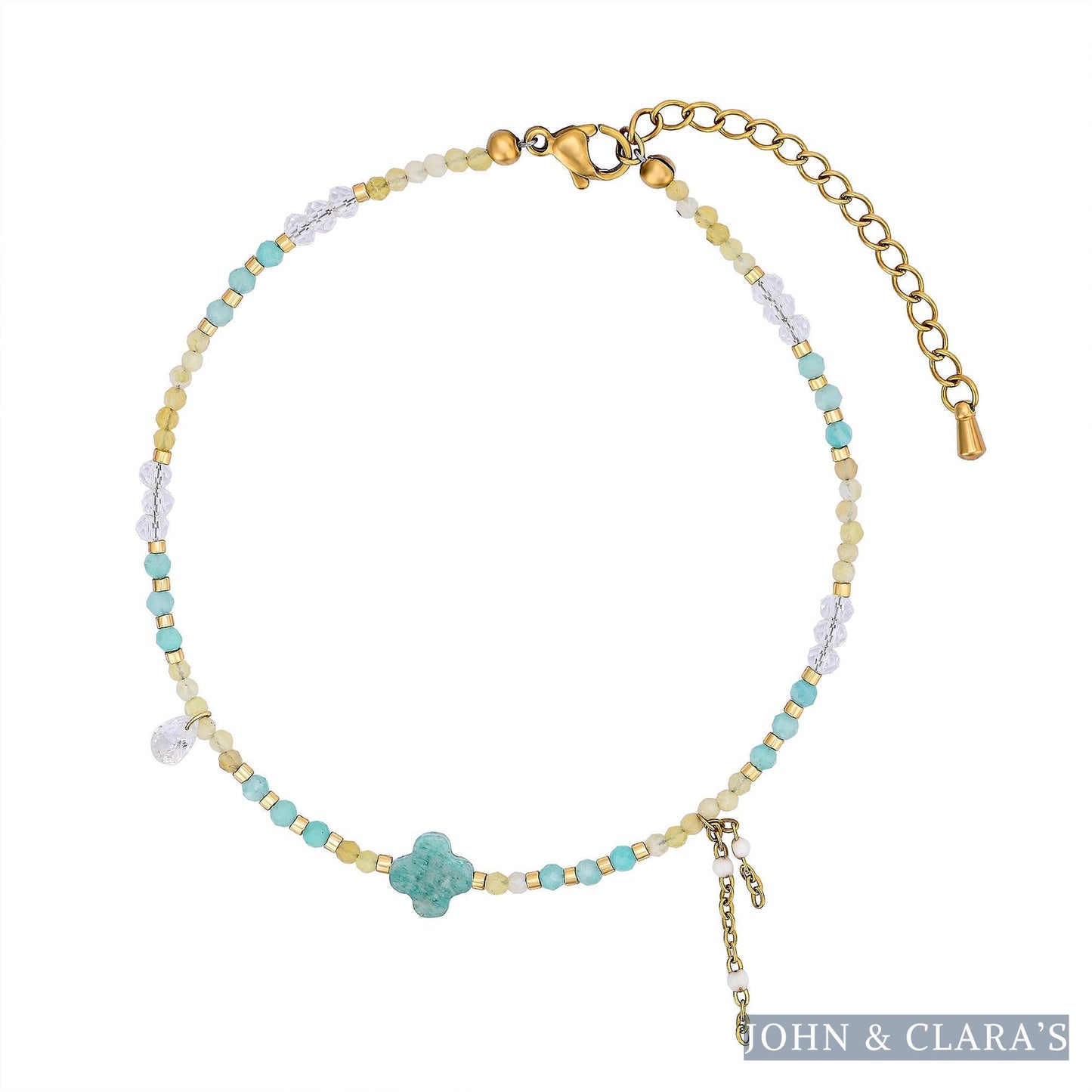 Natural Amazonite Clover & Yellow Citrine Bead Anklet
