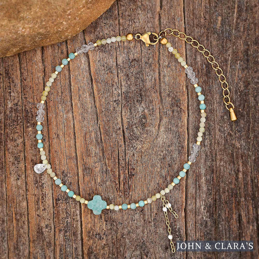 Natural Amazonite Clover & Yellow Citrine Bead Anklet