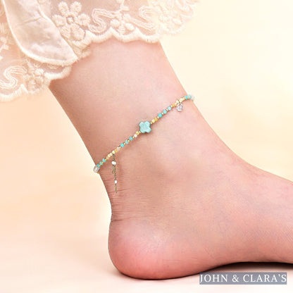 Natural Amazonite Clover & Yellow Citrine Bead Anklet