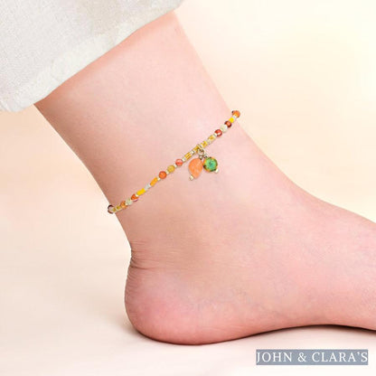 Natural Carnelian & Citrine Beaded Anklet