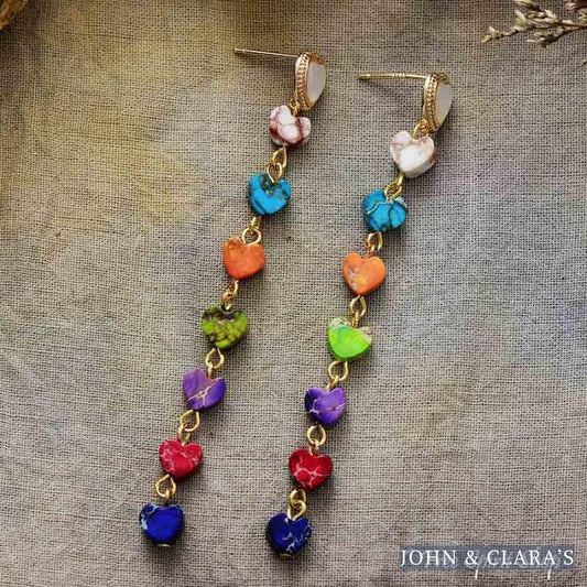 7 Chakra Heart Drop Earrings