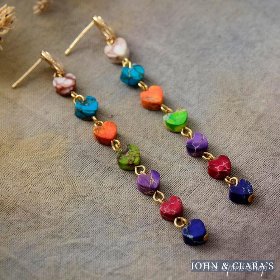 7 Chakra Heart Drop Earrings