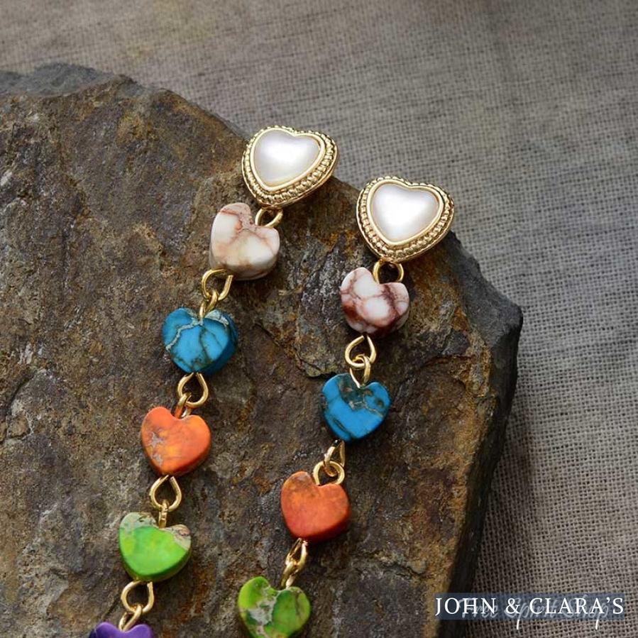 7 Chakra Heart Drop Earrings