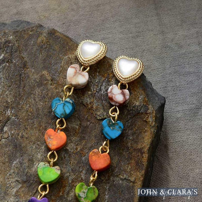 7 Chakra Heart Drop Earrings