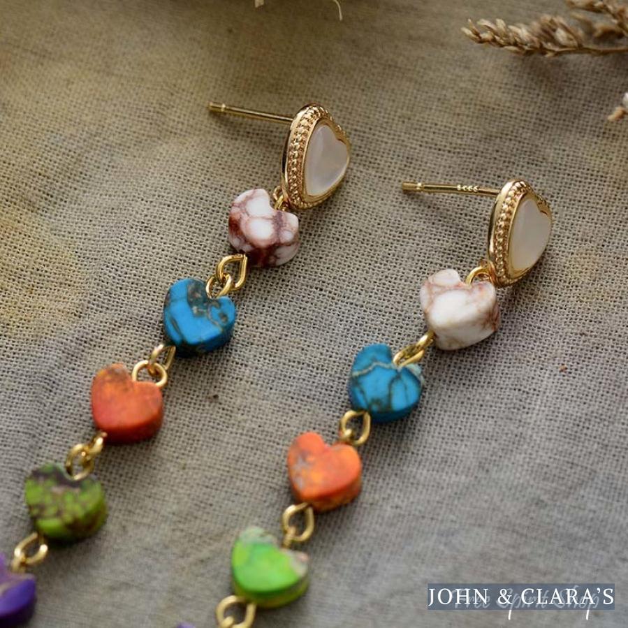 7 Chakra Heart Drop Earrings