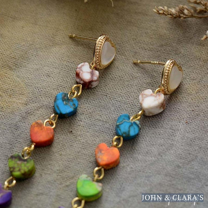 7 Chakra Heart Drop Earrings