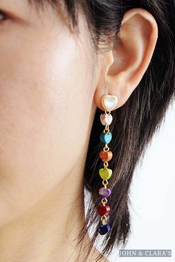 7 Chakra Heart Drop Earrings