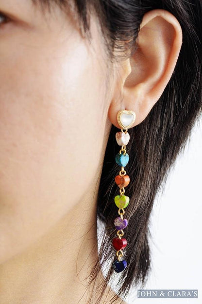 7 Chakra Heart Drop Earrings