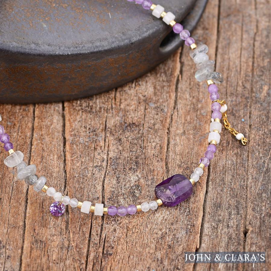Natural Amethyst & Labradorite Beaded Anklet