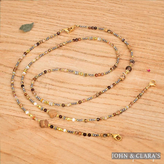 4-in-1 Natural Picture Jasper Clover Beaded Chain