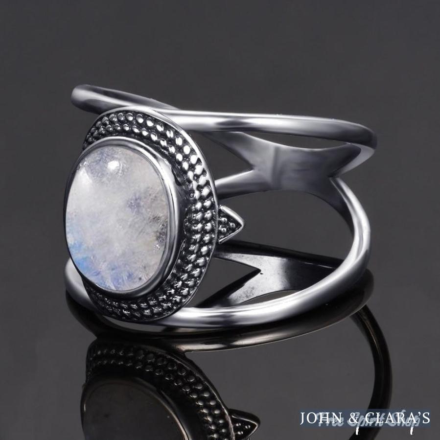 Natural Moonstone Round Boho Ring