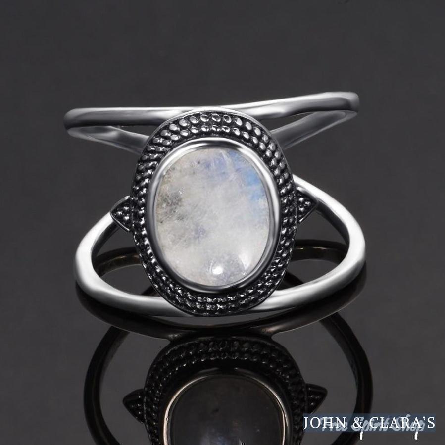 Natural Moonstone Round Boho Ring