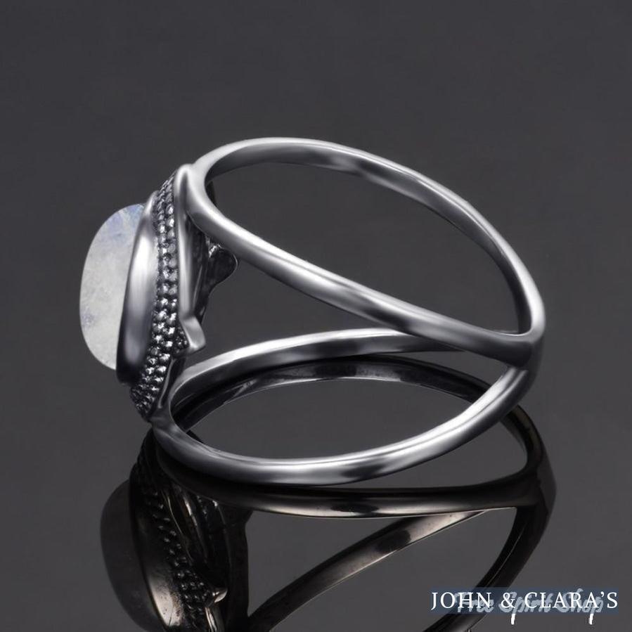 Natural Moonstone Round Boho Ring