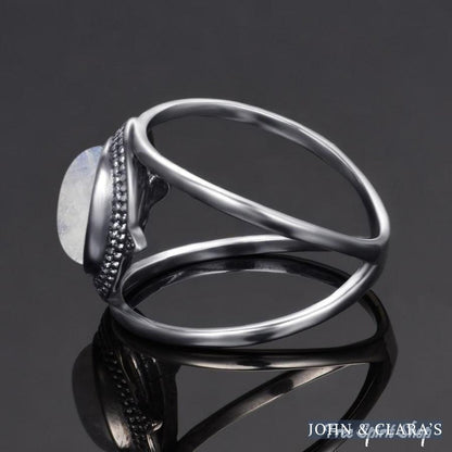 Natural Moonstone Round Boho Ring