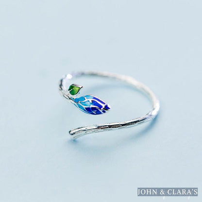 Leaf & Blue Flower Ring