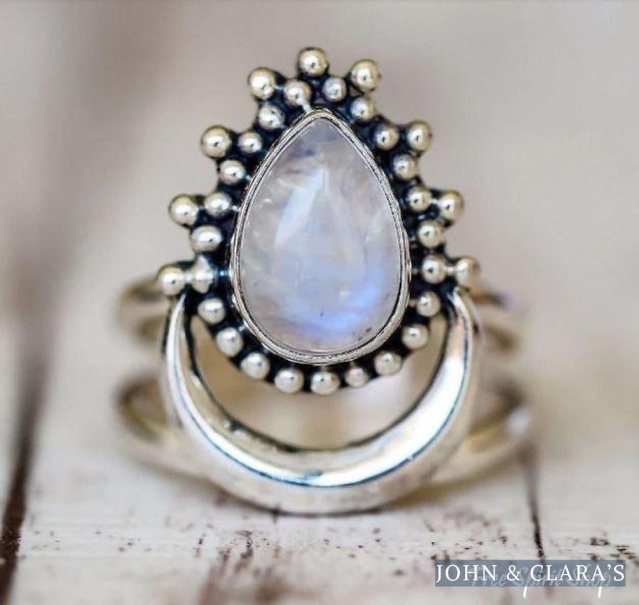 Natural Moonstone Boho Ring