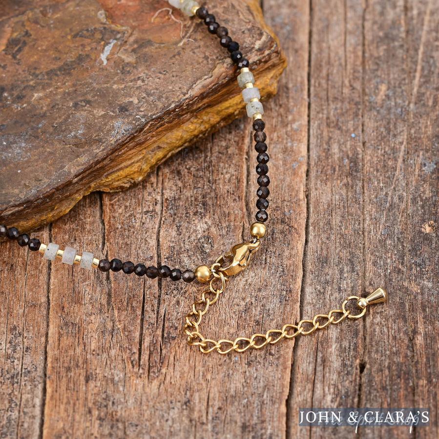 Natural Smoky Quartz & Black Onyx Beaded Anklet