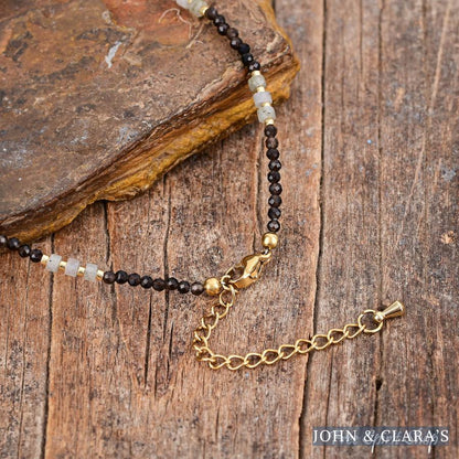 Natural Smoky Quartz & Black Onyx Beaded Anklet