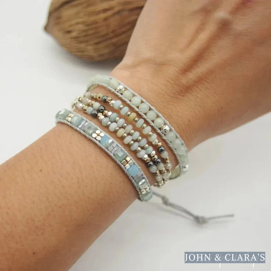 Natural Amazonite & Crystal Beaded Wrap Bracelet
