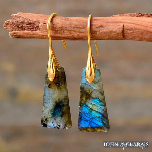 Natural Labradorite Pyramid Earrings