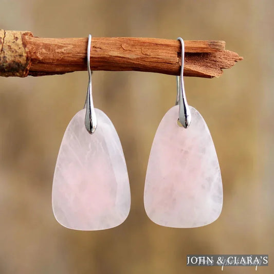 Natural Rose Quartz Crystal Earrings