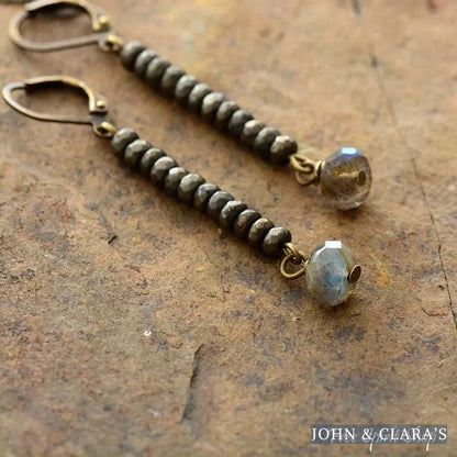 Natural Pyrite & Labradorite Drop Earrings