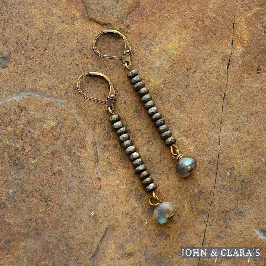 Natural Pyrite & Labradorite Drop Earrings