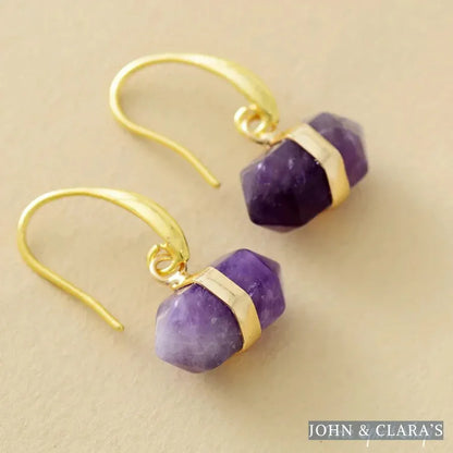 Natural Amethyst Hexagonal Earrings
