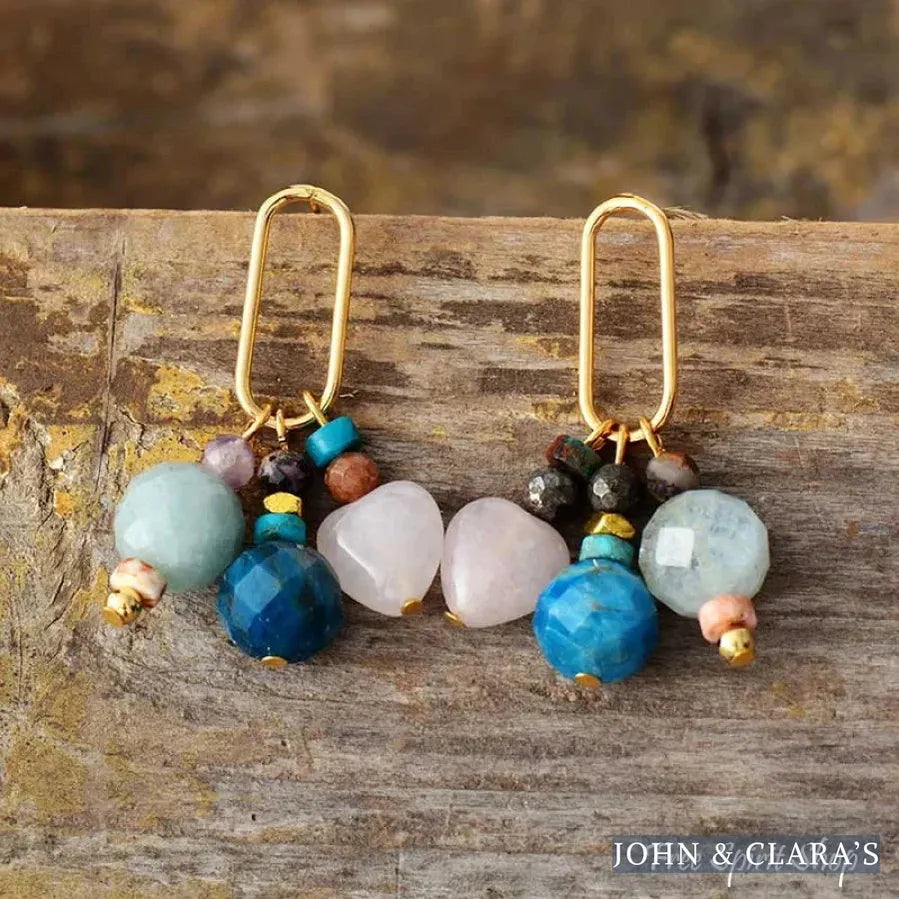 Natural Apatite Rose Quartz & Amazonite Beaded Earrings