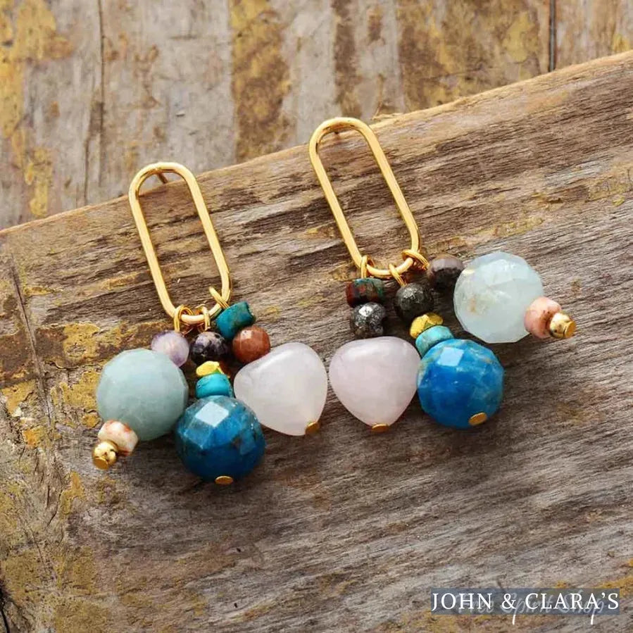 Natural Apatite Rose Quartz & Amazonite Beaded Earrings