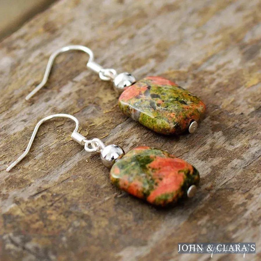 Natural Unakite Drop Earrings