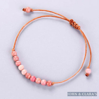 Handmade Natural Rhodonite Stone Adjustable Bracelet