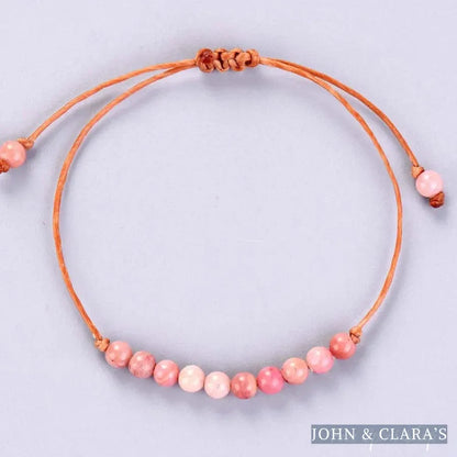 Handmade Natural Rhodonite Stone Adjustable Bracelet