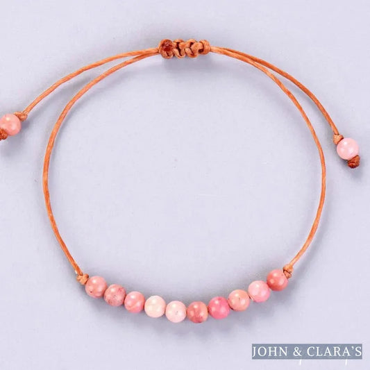 Handmade Natural Rhodonite Stone Adjustable Bracelet