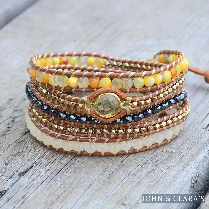 Natural Sunny Citrine Gemstone Wrap Bracelet