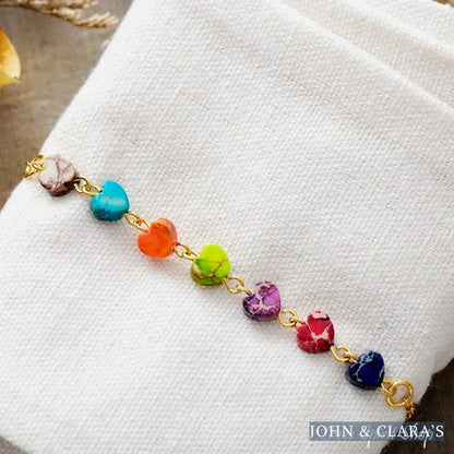 7 Chakra Jasper Hearts Chain Bracelet