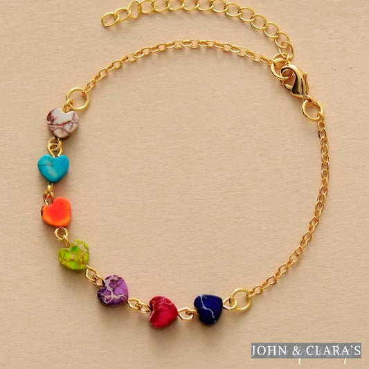 7 Chakra Jasper Hearts Chain Bracelet