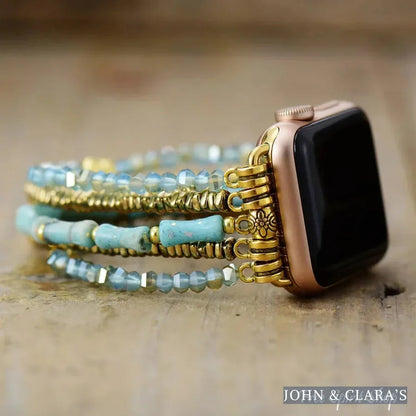Ocean Blue & Seed Bead Stretchable Apple Watch Band