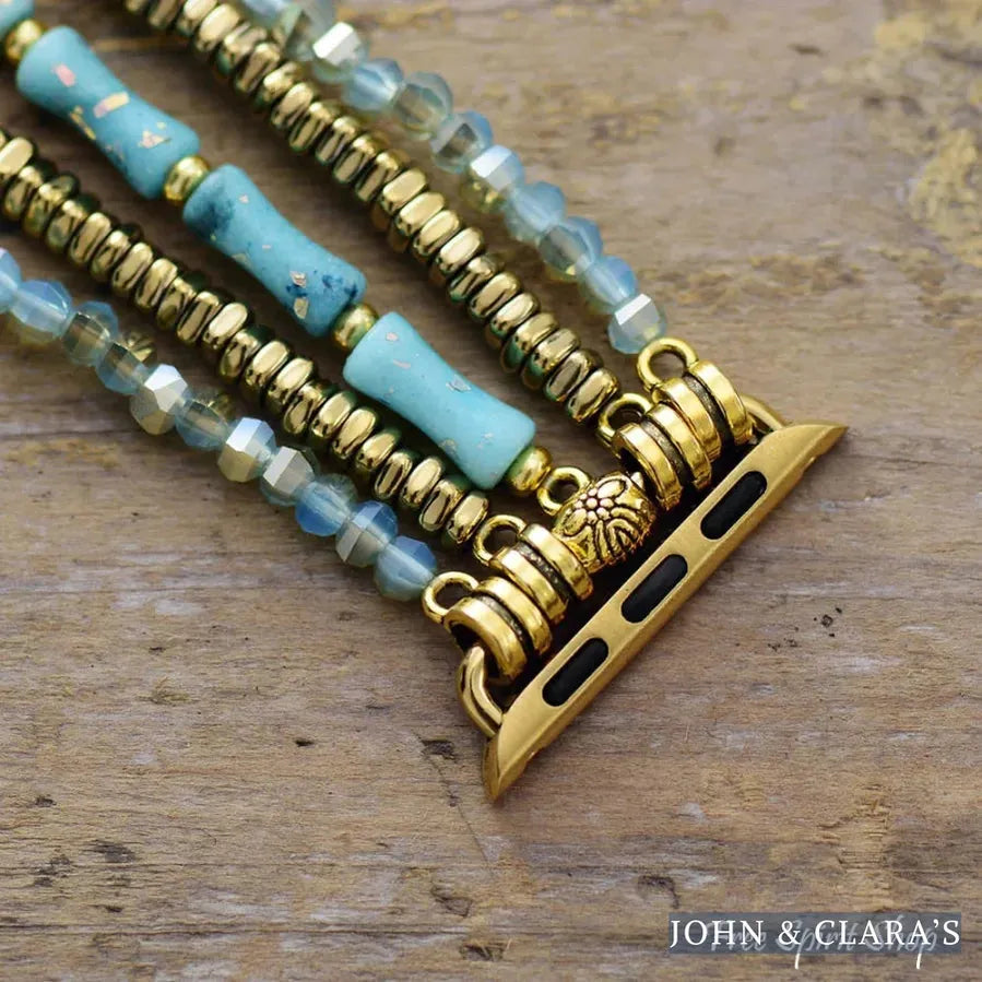 Ocean Blue & Seed Bead Stretchable Apple Watch Band