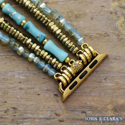 Ocean Blue & Seed Bead Stretchable Apple Watch Band